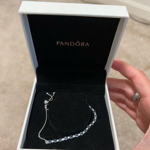 Pandora blue and silver diamond tennis bracelet adjustable NWOT